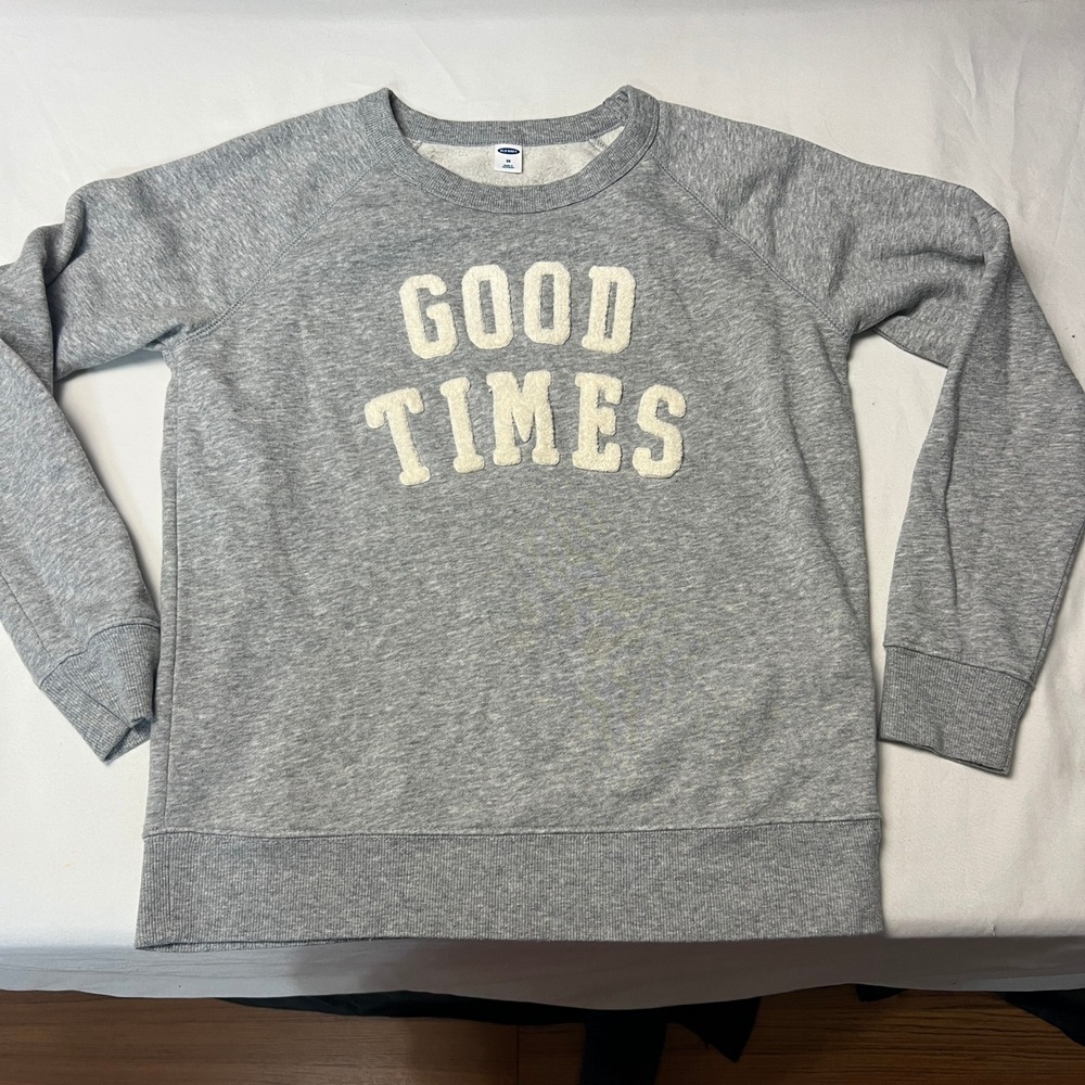 Old Navy Kids Good Times Sweatshirt Crew Neck Pullover Comfy Heather Gray XS